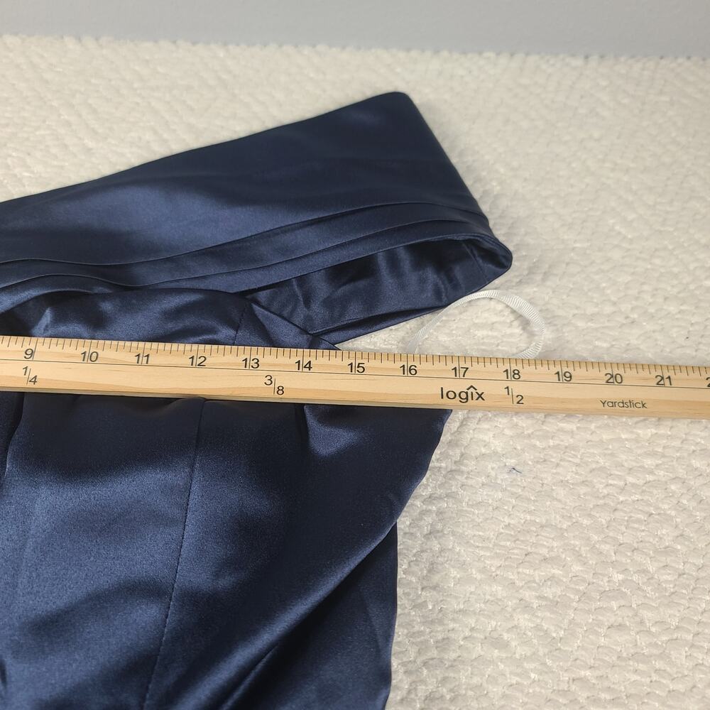 Elegant Satin One shoulder Pleated navy blue Maxi dress Size 8 Wedding Prom - Picture 5 of 13